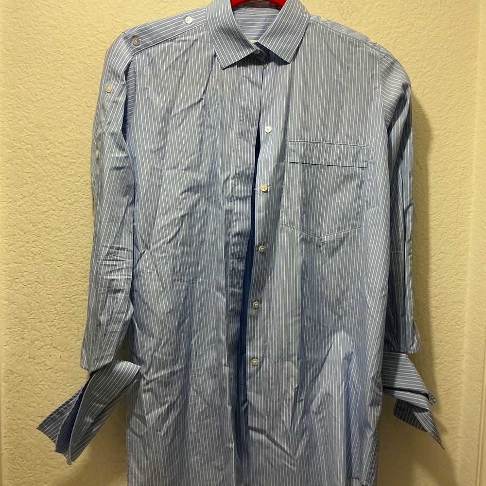 Valentino Light Blue and White Pinstripe Button-Down Shirt size 2